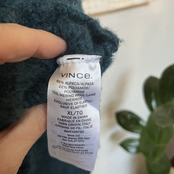 VINCE Cable Knit Turtleneck Sweater Alpaca Dark Malachite Teal XL - Picture 4 of 4